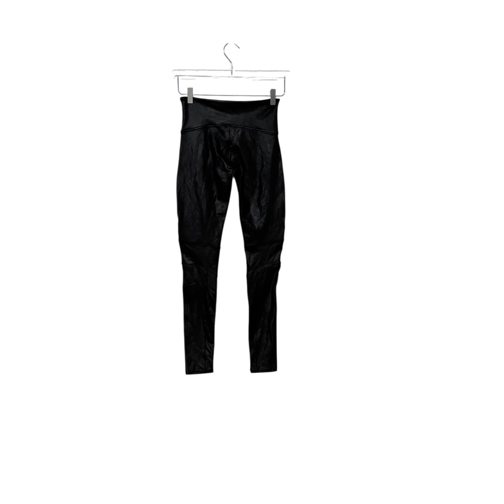 Spanx - Black Faux Leather Moto‎ Leggings Pants Textured Paneled High Rise - B2 - Picture 3 of 5